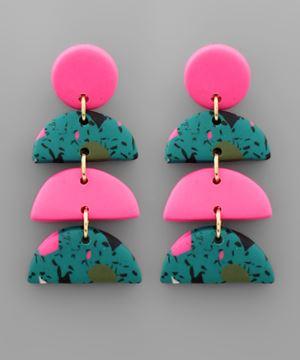 Half Moon Clay Earring Fuschia