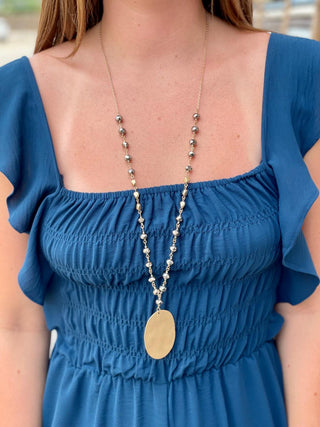 Hammered Oval Bead & Necklace Hematite