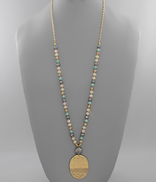 Hammered Oval Bead Necklace Multi