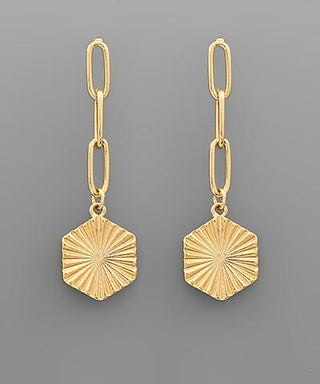 Hexagon/Chain Earring Gold