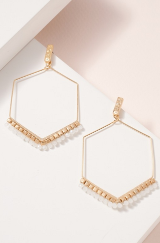 Hexagon Bea Dangle Earrings White