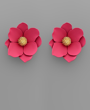 Hot Pink Floral Stud