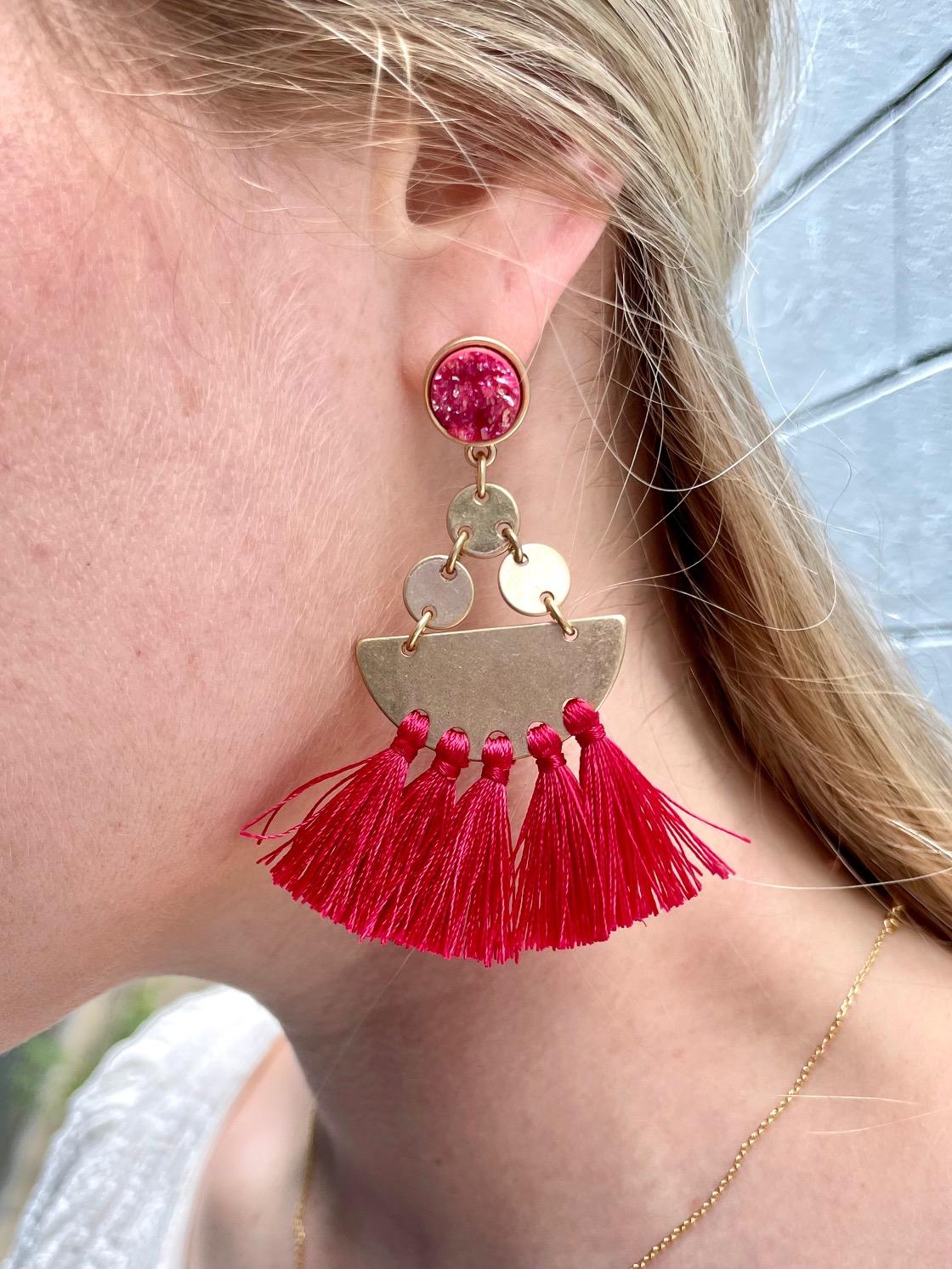 Druzy tassel earrings discount