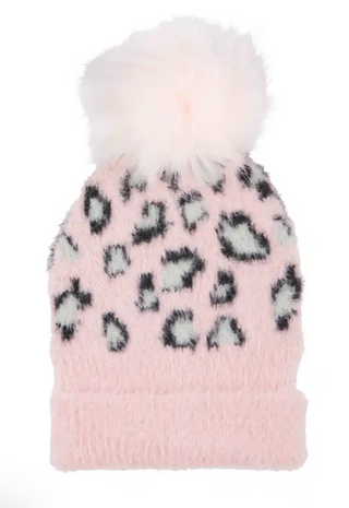 Infant Pink Fuzzy Leopard Hat