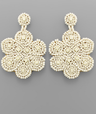Ivory Beaded Flower Earrings
