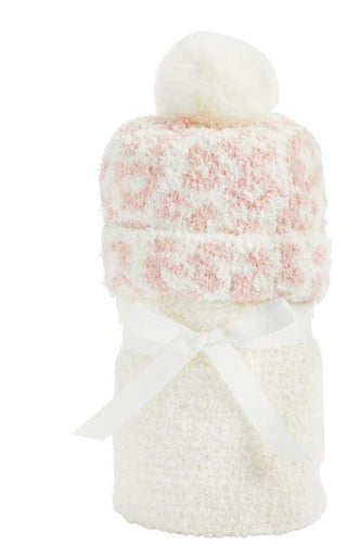 Ivory Blanket & Leopard Hat Set