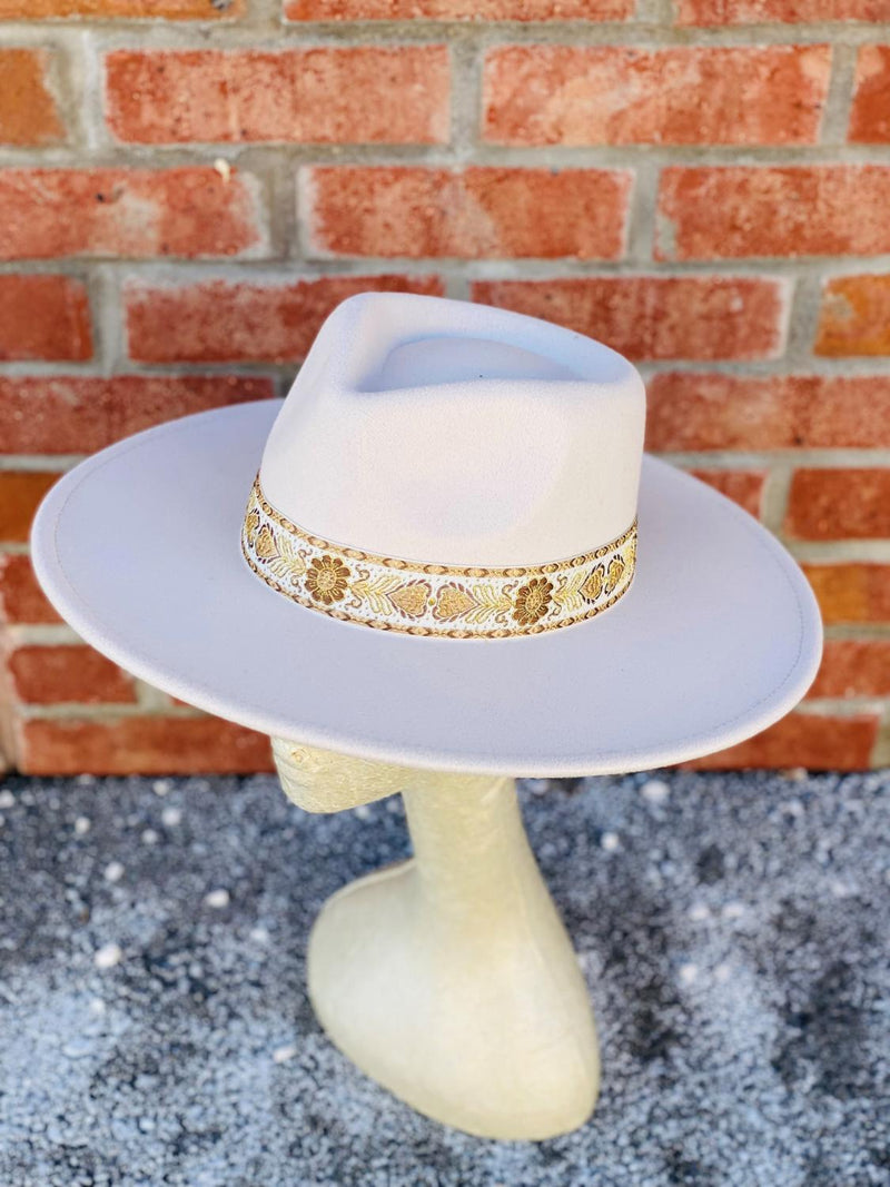 Ivory Hat With Gold Floral