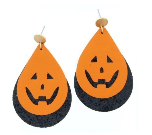 Jack-O-Lantern Teardrop Earrings Orange