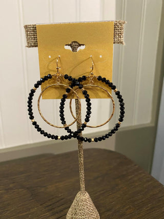 Jet Bead & Metal Circle Earrings