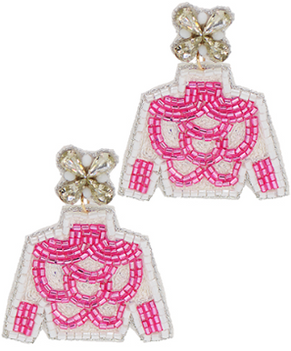 Jockey Beaded Earrings White/Pink