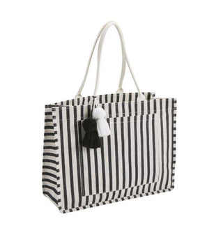 Jute Tote Black White Stripe