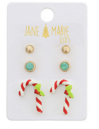 Kids Candy Cane Earring Set
