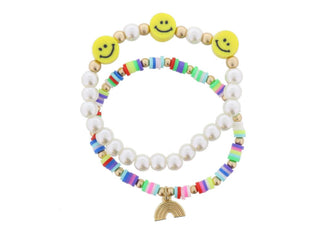Kids Happy Face Rainbow Bracelet Set