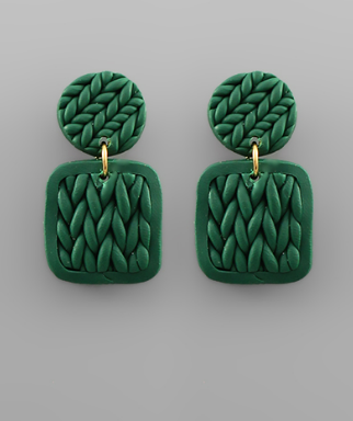 Knitting Square Clay Earring Green
