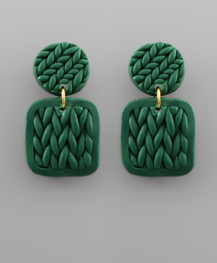 Knitting Square Clay Earring Green