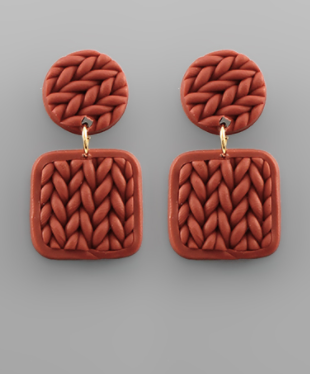 Knitting Square Clay Earring Red