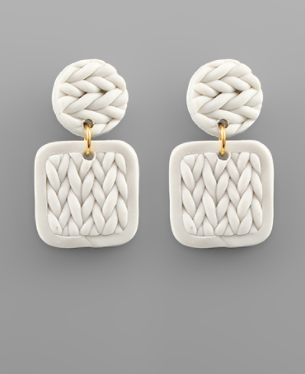 Knitting Square Clay Earring White