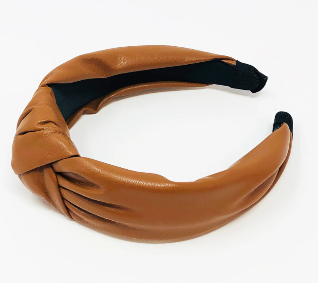 Knotted Leather Headband Brown