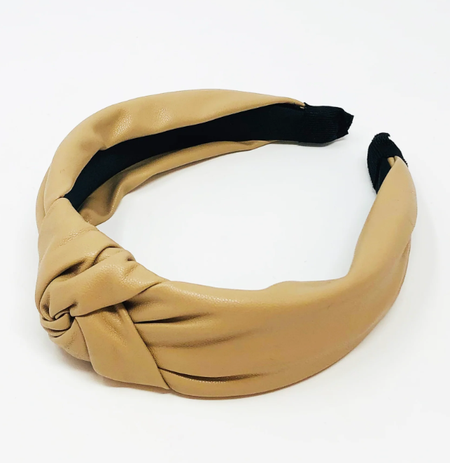 Knotted Leather Headband Cream