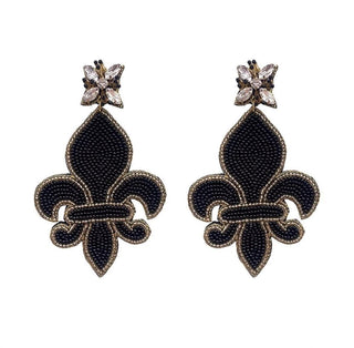 Large Fleur De Lis Earrings Black