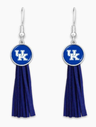 Leather Fringe Ky Earrings Blue