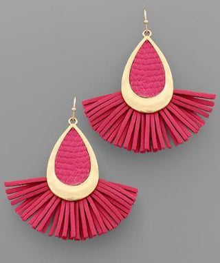Leather Teardrop Earring Fuschia