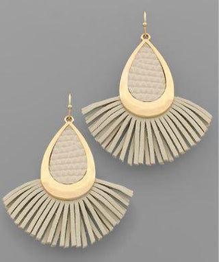 Leather Teardrop Earring Ivory