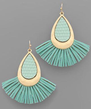 Leather Teardrop Earring Mint