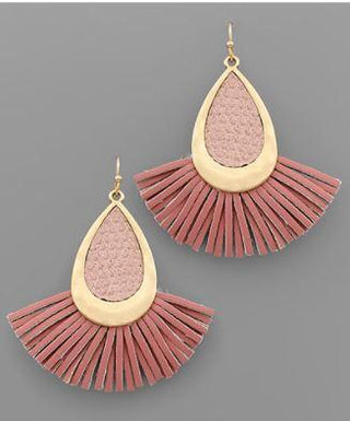 Leather Teardrop Earring Pink