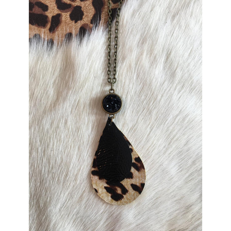 Leopard Black Druzy Necklace