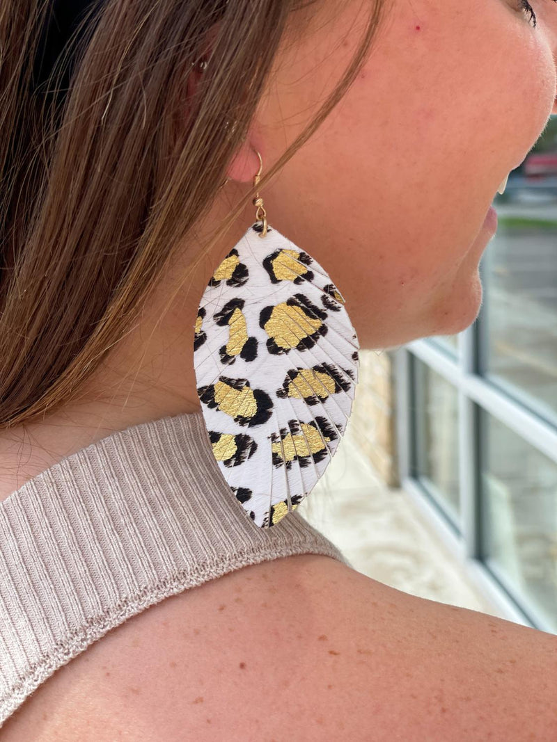 Leopard Feather Earring White