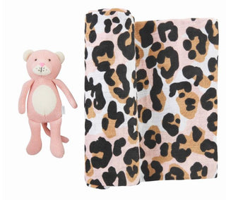 Leopard Swaddle & Rattle Set