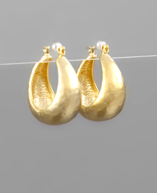 Matte Gold Hammered Hoops Earr