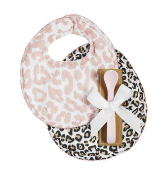 Mauve Leopard Muslin Bib Set