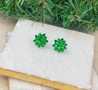 Metallic Bow Earrings Green