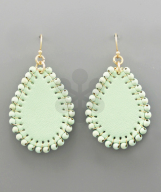Mint Leather Beaded T-drop Earring