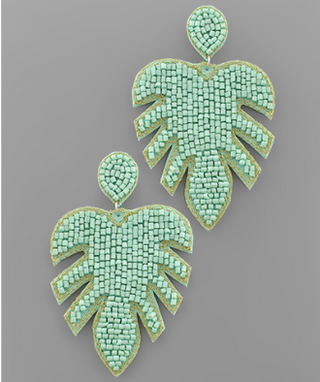 Mint Metallic Bead Leaf Earring