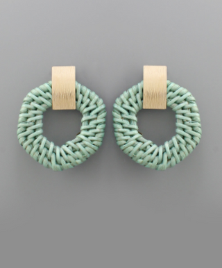 Mint Rattan Hexagon Earring