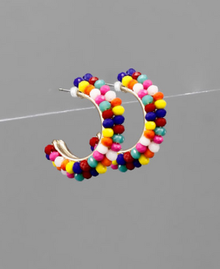 Multi 1" Beaded Open Hoop Earring