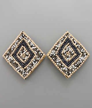 Natural Beaded Rhombus Earring