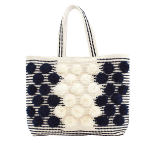 Navy Handloom Pom Tote