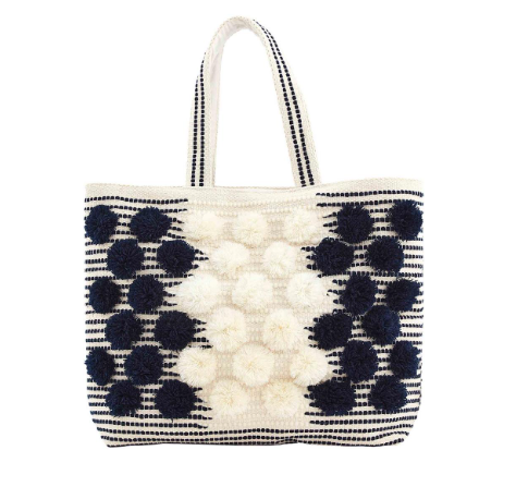 Navy Handloom Pom Tote