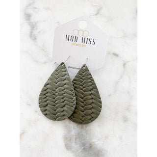 Olive Green Weaved Teardrop Earrings