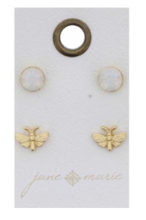 Opal Circle, Gold Butterfly Stud Set