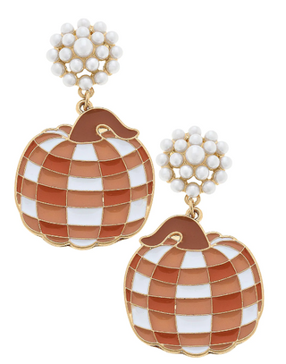 Oranage Gingham Pumpkin Earring