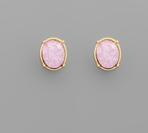 Oval Bead Stud Earrings Purple