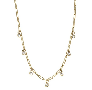 Paperclip Rhinestone Necklace Gold