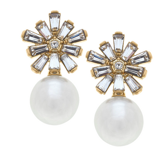 Pave Flower Pearl Drop Earring