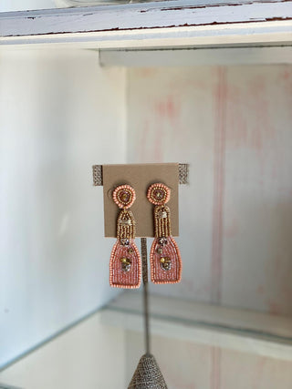 Peach Champagne Bottle Earring