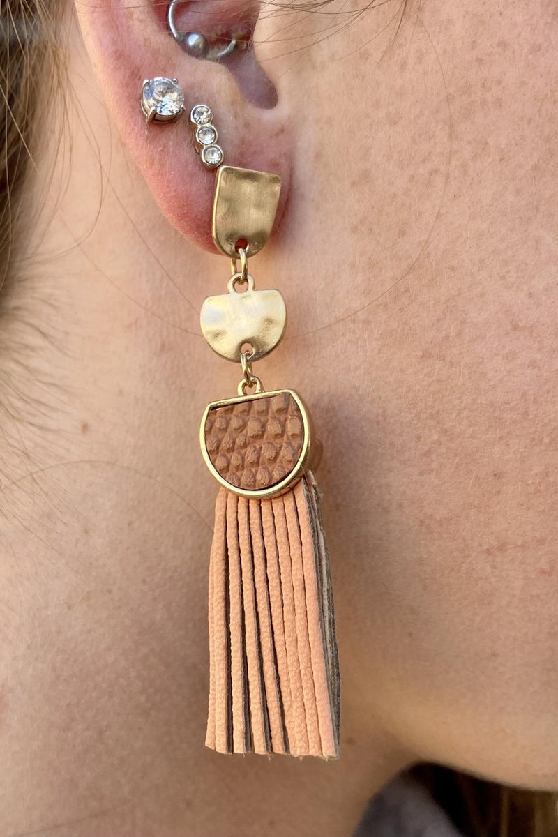 Peach Geometric Leather Earrings